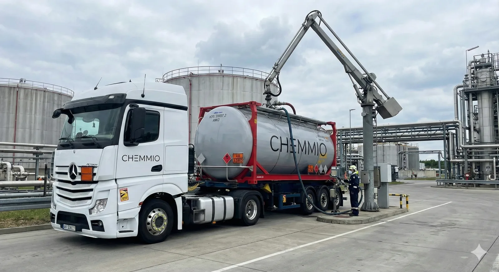 Ilustracja transportu chemikaliów Chemmio w zakładzie przemysłowym